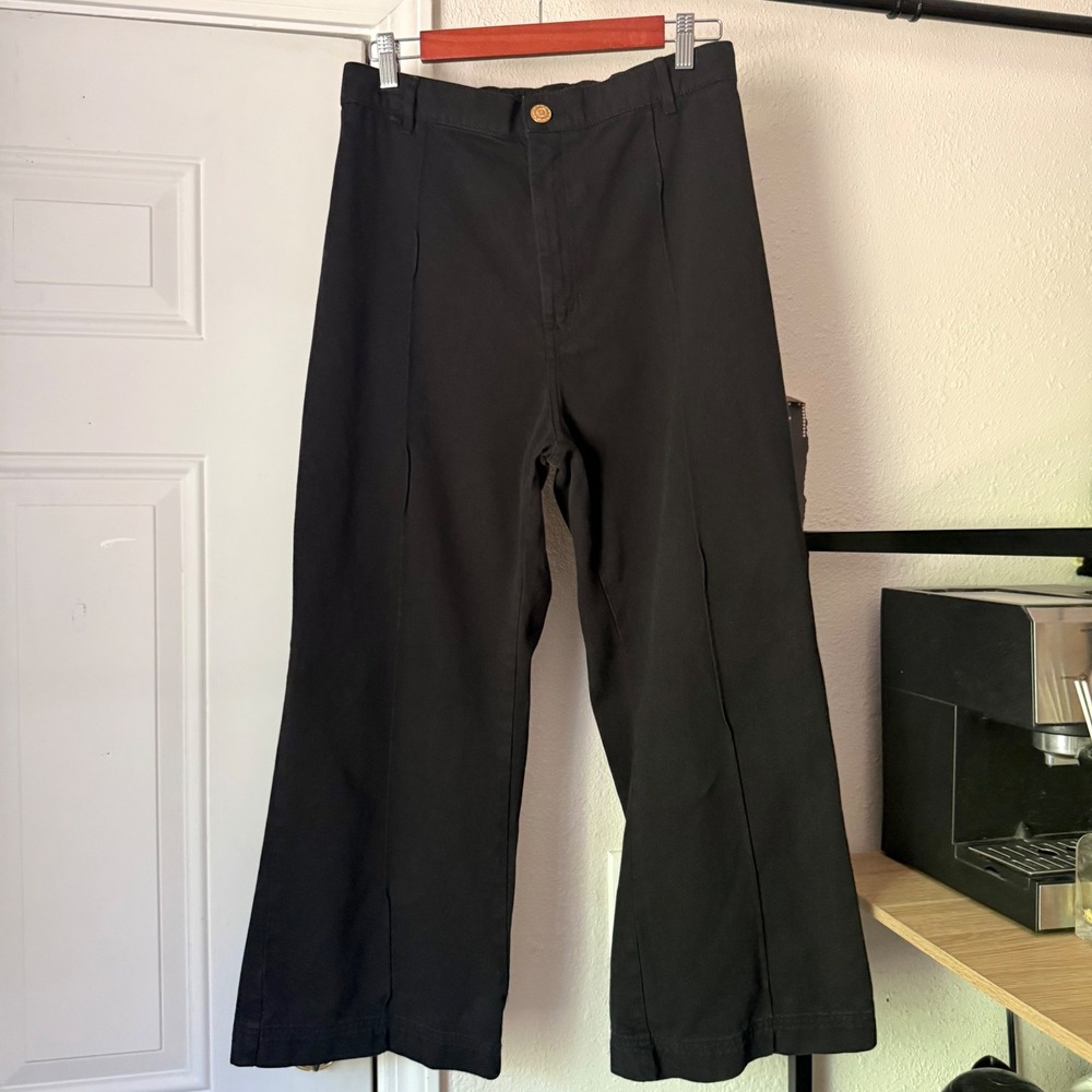 BIG BUD PRESS black western cotton wide straight leg pull on cropped pants